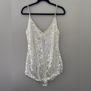 Sequin Embellished White Mini Dress